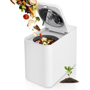 3L Electric Composter for Kitchen, Smart Compost Bin, Odorless|Low Noise|Auto-Cleaning|Fast 4-6H Food Waste to Fertilizer Conversion for Outdoor Use, White (16.54"L x 8.27"W x 13.39"H).