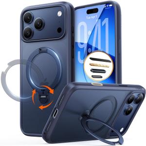 TORRAS Q3 Spin for iPhone 17 Pro Max Case with 360 Magnetic Stand, Camera Control, Fit for MagSafe, 4X Military-Grade Shockproof Case for iPhone 17 Pro Max Phone Case with Kickstand, Deep Blue
