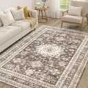 Vintage Living Room Area Rug 5x7 - Large Soft Washable Oriental Traditional Distressed Farmhouse Rugs for Bedroom - Indoor Floor Accent Carpet for Home Office House Decor - Dark Brown