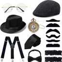 1920s Mens Costume Accessories Outfit Fedora Hat Vintage Roaring 20s Costumes Gangster Accessories for Gatsby Party (Black)