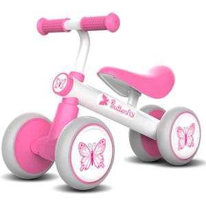 Baby Balance Bike 1 Year Old, Toddler Bike for One Year Old Girl Birthday Gift, 1-3 Years Toddler First Bike with No Pedal & Silence Wheels, Ride on Toy Gifts for 1 Year Old Girl (Pink Butterfly)
