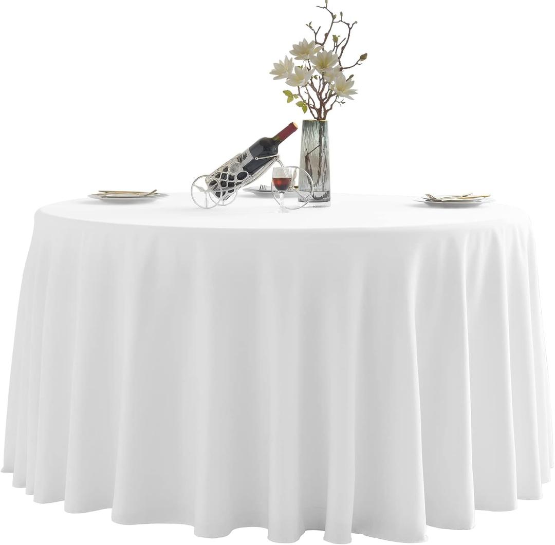 Round Tablecloth,6 Pack 132inch Stain and Wrinkle Resistant Polyester Table Cloth,Decorative Fabric Table Cover for Kitchen,Dinning,Party,Wedding Round(White)