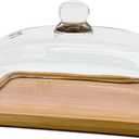butter dish with lid, Made of glass and bamboo. glass airtight lid keeps butter soft, for countertop and refrigerator. Widened design to fit all butters. Dishwasher Safe.