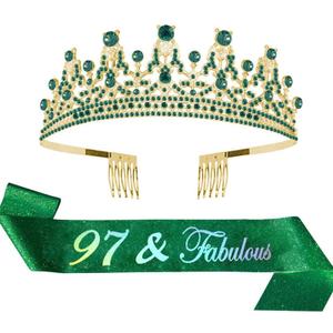 Green Happy Birthday Party Supplies Sash and Crystal Tiara for Mom Aunt Nana Sister Women Gifts