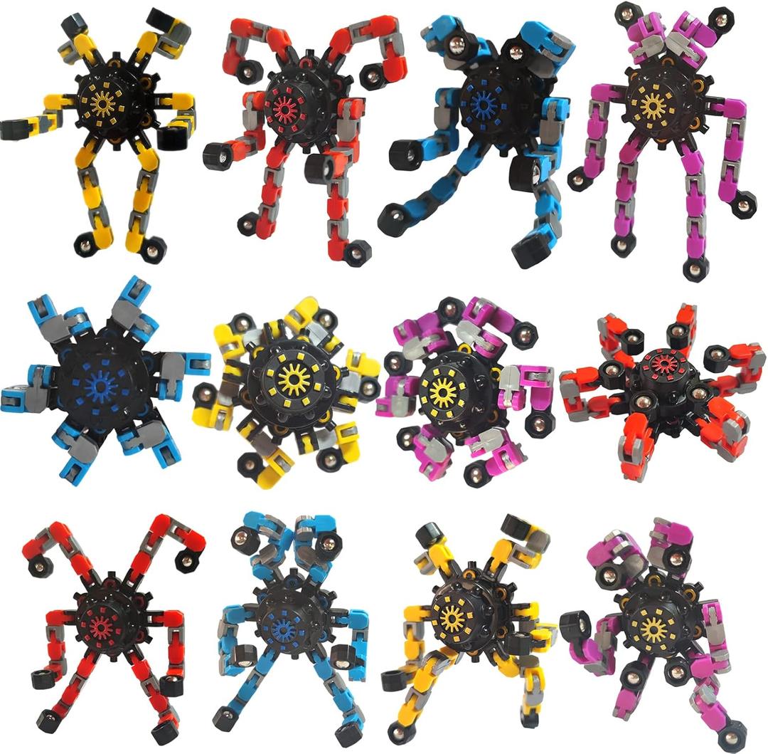 18 Pack Funny Sensory Fidget Toys,Deformable Chain DIY Robot Spinners Fingertip Stress Relief Gyro Toy Birthday Gifts Goodie Bag Easter Basket Stuffers Classroom Prizes Party Favors for Kids Adults