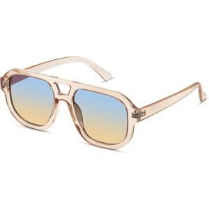 livho Trendy Polarized Square Aviator Sunglasses Women Men Square Eyewear Frame, Retro Sun Glasses for Women Men 2025 Shades (Clear Brown/Blue Gradient Brown)