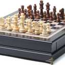 15 "Wooden Chess Set, Large Size Board, Built-in Storage Drawer - 2 Extra Queens - Wooden Chess Pieces - Gift wrap, Adult and Children's Board Games