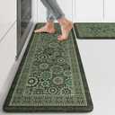 KIMODE Anti Fatigue Kitchen Mats for Floor 2 Piece Cushioned Boho Kitchen Rugs Memory Foam Kitchen Floor Mats Standing Desk Mats for Laundry Office Sink Green 17"x47"+17"x29"