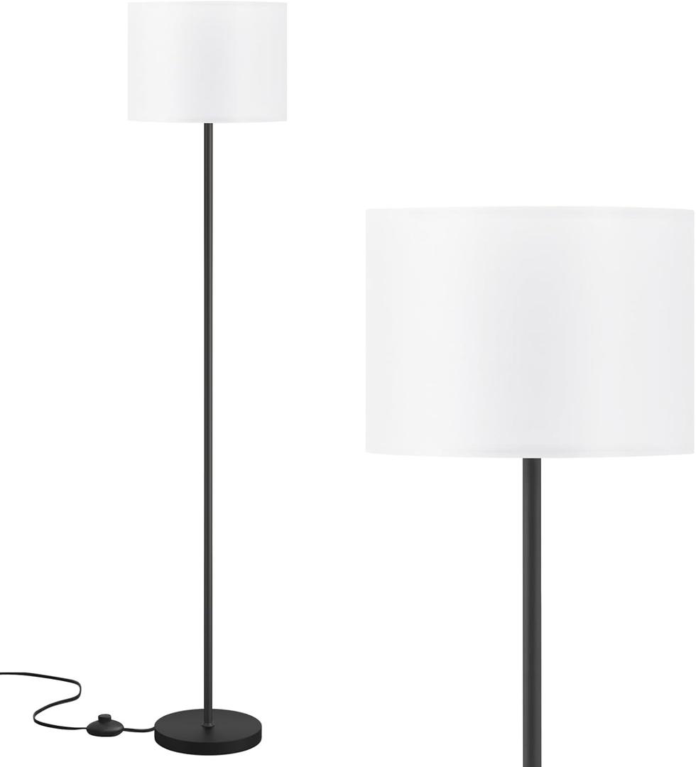 Modern Floor Lamp Simple Design with White Shade, Foot Pedal Switch, 60" Small Tall Lamps for Living Room Bedroom Office Dining Room Kitchen, Black Pole Lamp(Without Bulb)