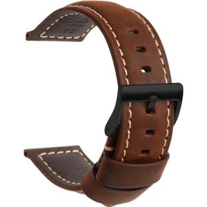 TStrap Leather Watch Band 20mm 22mm 24mm - Black Vintage Soft Watch Strap for Men Thickly - Padded Smart Watch Bands Bracelet w/Black Clasp Buckle Replacement