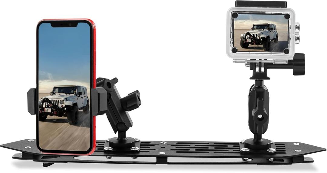 Metal Multi-Device Dash Platform Mount for Jeep Wrangler JL 2018-2023 (Excl. 4xe) & Gladiator JT 2020-2023, Dash Mounting System for Phone & Action Camera, Solid and Durable Jeep Accessories