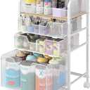 4-Tier Rolling Utility Cart with 3 Drawers-White Craft Organizers and Storage with DIY Dividers, Under Desk Art Supply Storage Organizer with 360 Lockable Wheels for Brushes Artifacts Patent Pending