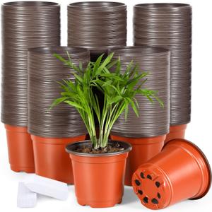 300 Pack 4 Inch Plastic Nursery Pots for Plants, Small Seedling Pots Succulent Pots Flower Pots with Drainage Holes, Come with 300pcs Plant Labels