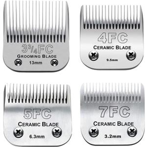 4 x 4pcs Dog Grooming Blades Compatible with Andis Dog Clippers,Detachable Ceramic Blade & Stainless Steel Blade (3FC+4FC+5FC+7FC)