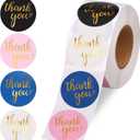 800Pcs Thank You Stickers 1.5", 4-Color Thank You Stickers Roll, Thank You for Small Business Adhesive Sticker Labels, Round Stickers for Business, Birthdays, Weddings, Giveaways, Party