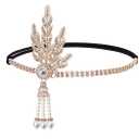 Gortin 1920's Flapper Headband Leaf Rhiestones Headpiece Pearl Tassel Bride Wedding Headdress Bridal Flapper Hair Accessories Head Chain for Women(Gold)