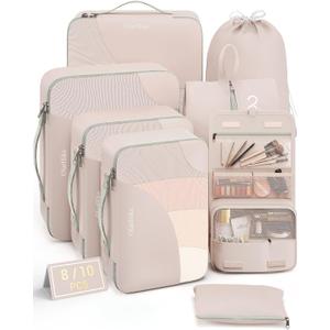 8 Set Packing Cubes for Travel, Gifts for Women Mom,Anti-Tearing Suitcase Organizer for Luggage with Shoe & Hanging Toiletry Bag,OlarHike Vacation Essentials & Accessories for Cruise Ship,Cream (8 set (Short-Term Trip), 8 set - Angel Cream)