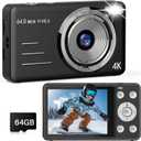 Digital Camera, 4K 64MP UHD Autofucos 18X Digital Zoom with 64GB Micro SD Card, Portable Compact Point and Shoot Camera for Photography Vlogging Teens Beginner Adult, Black