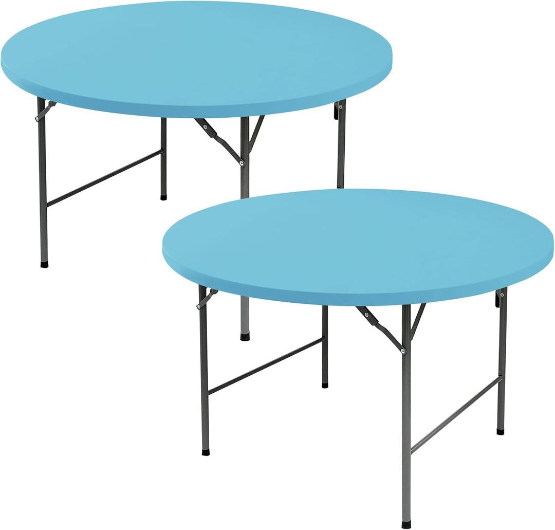 Fitted Round Table Covers 60 Inch-2 Pack Light Blue Elastic Spandex Table Cloth-Small Stretch Folding Circle Tablecloths Topper Cap for Kitchen Dining Commercial Party Picnic Event Banquet