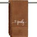 Artoid Mode 1 Pc Caramel Family Embroidered Hand Towels for Bathroom, 100% Cotton Soft Absorbent Farmhouse Decor Towels, 13.7 x 29.5 Inch