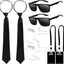 Kavoc Halloween Agent Costume Set Include Sunglasses Zip Tie ID Badge Prop and Fake Earpiece for Alien Party Dress Up