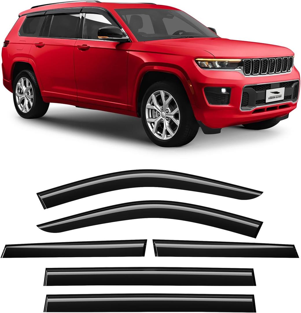 Voron Glass Tape-on Extra Durable Rain Guards for Jeep Grand Cherokee L 2021-2025, Window Deflectors, Vent Window Visors, 6 Pieces - 100421