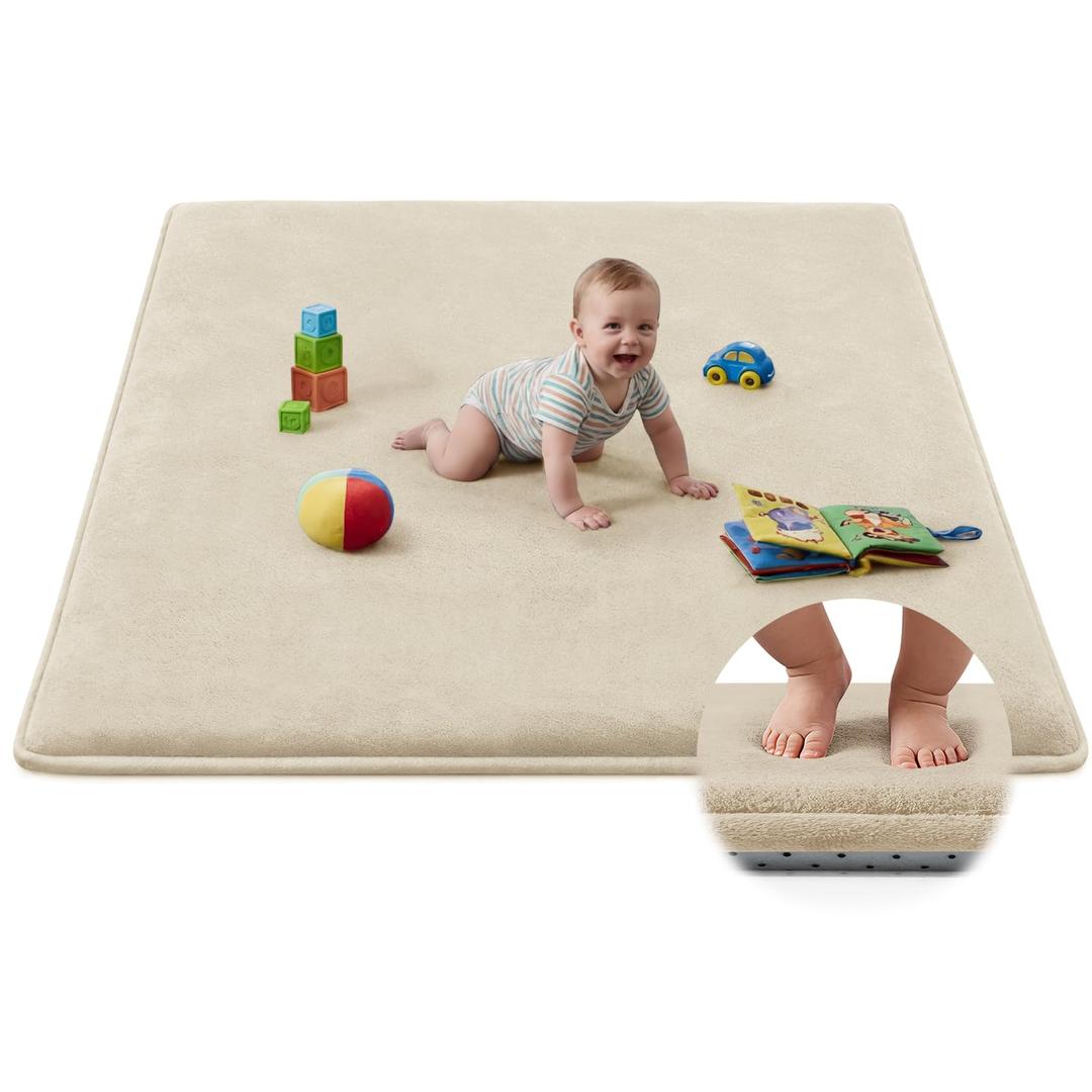 Baby Play Mat for Floor,Tummy Time Area Rug 59x59 Playpen Muscle Mat Beige