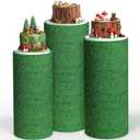 Mindsoft Set of 3 Green Grass Spandex Cylinder Stand Covers for Party, Cylinder Pedestal Covers for Jungle Party Supplies, Woodland Birthday, Dinosaur, Baby Shower, Sports Parties Decorations
