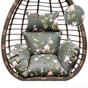 Waterproof Floral Blue Pink Hanging Egg Chair Pad for Garden Patio, 49"L x 49"W