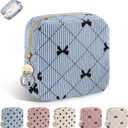 Period Bag for Teen Girls, Corduroy Cute Sanitary Napkin Storage Bag, Menstrual Pad Tampon Holder for Purse (Blue-Bow Tie)