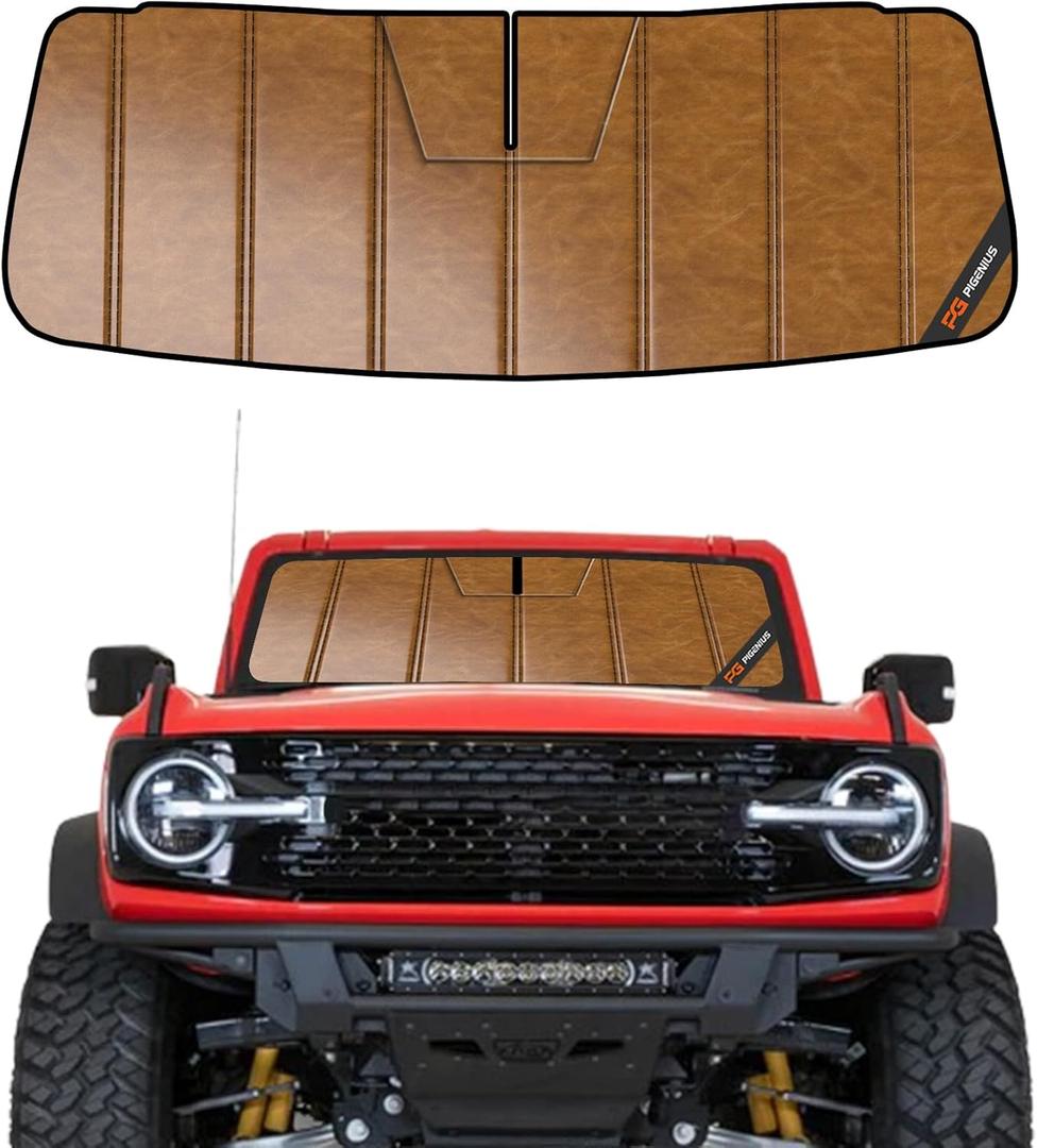 Windshield Sun Shade for Ford Bronco 2021-2026, Custom Fit Front Window Sunshade - Leather