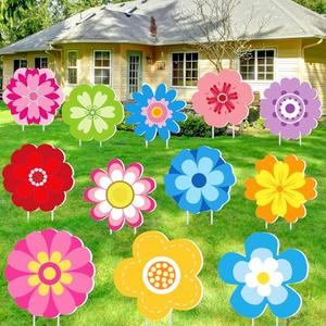 Amyhill 12 Pcs Spring Flower Yard Signs Decoration for Outdoor Floral Garden Lawn Signs with Stakes Waterproof Hello Spring Decor for Easter Festive Holiday Party Patio Lawn Walkway Decorations