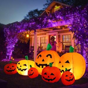 Halloween Inflatable Pumpkin Outdoor Decoration,JackoLanterns with Build-in LED Lights, Blow Up 7 Pcs Pumpkins Patch for Halloween Party Indoor Garden Lawn Yard Decor (7.5 FT 7 Pumpkins)