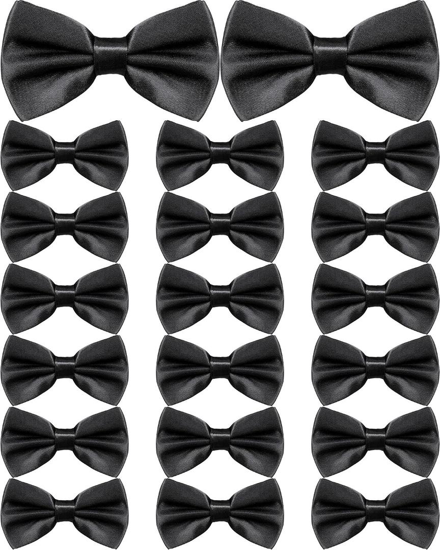 Hercicy 20 Pieces Bow Ties for Men, Formal Satin Solid Tuxedo Adjustable Length Pre Tied Bow Ties for Wedding Celebration (Black, M)