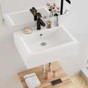 Floating Bathroom Vessel Sink Wall Mount, Hugsleek 20 x 16 inch Rectangle White Porcelain Ceramic Vessel Sink Wall Mounted Hang Bath Sink Bowl Basin Lavatory Vanity Restroom With Faucet Hole Overflow