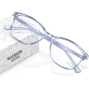 Madison Avenue Blue Light Blocking Glasses Anti Eyestrain UV Glare Blue Light Glasses for Women TV Phone Computer Gaming Eyeglasses (Clear Blue)