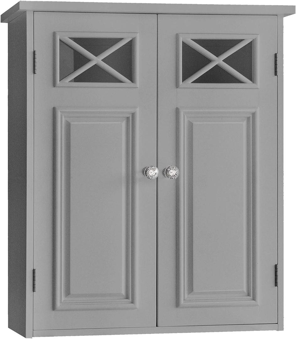 Teamson Home Dawson Contemporary Removable Wooden Wall Cabinet- Gray, Cross Trim Wall Cabinet, 7"D x 20"W x 24"H