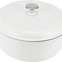Amazon Basics Cast Iron Dutch Oven Pot with Lid, Enameled, Round, Dual Handles, Heavy-Duty, Medium, 6-Quart, Matte White