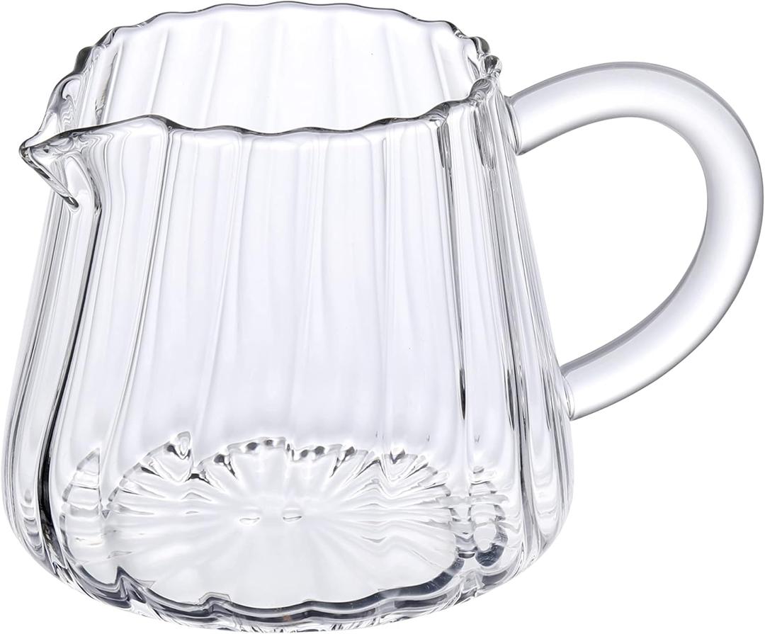 5 oz Clear Glass Pitcher for Milk and Creamer, Mini Beverage Jug with Handle and Pour Spout, Small Serving Container for Coffee, Syrup, Juice and Daily Kitchen Use