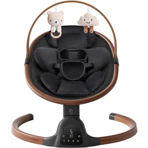 Baby Swings for Infants, Electric Infant Swing with 5 Speed Modes, 5-Point Harness, 3 Timer Settings, Built-in Lullabies & Bluetooth, Portable Modern Swing for Indoor & Outdoor (Black)