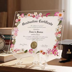Novabright 1 Set 2026 8.5x11 Floral Acrylic Frame Pressed Flower Wall Mount Floating Picture Frame A4 Photo Double Panel for Graduation Certificate Degree Document Memory Picture Mother Day Gift