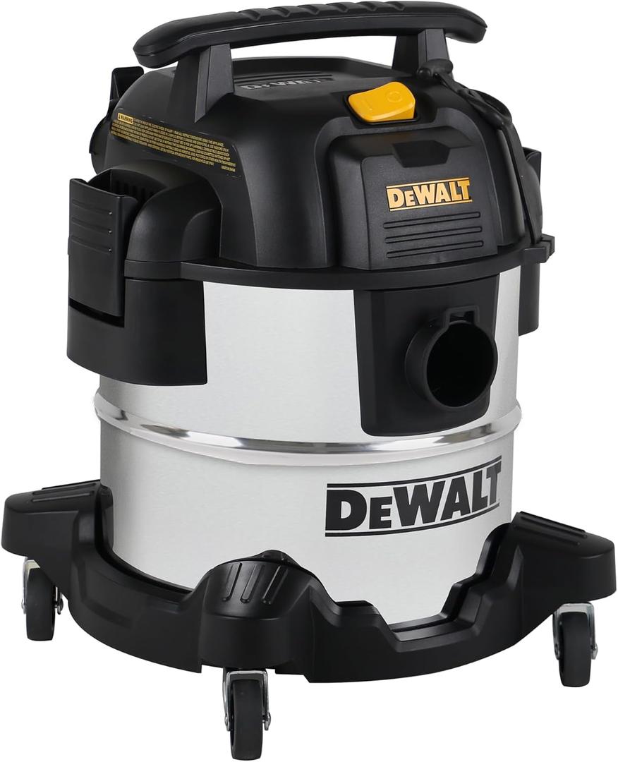 DEWALT DXV05S 5 Gallon Stainless Steel Wet/Dry Vac, 4 Peak HP Shop Vacuums with Attachments, Powerful Suction, 1-7/8" Hose, DXV05S, Silver
