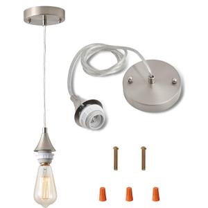 Vintage Brushed Nickel Pendant Light Kit,E26 Lamp Socket DIY Pendant Light Cord,Adjustable Hanging Light Fixtures for Kitchen (1-Pack)