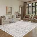 PureCozy Gray Area Rug 6x9 Machine Washable Vintage Living Room Distressed Non Slip Carpet Traditional Indoor Bedroom Grey Retro Floral Accent Throw Large Rug for Office Kitchen Dining Room