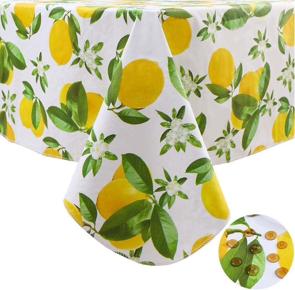 Pioggia Vinyl Tablecloth with Flannel Backed Waterproof Oil-Proof PVC Table Cloth Wipeable Spill-Proof Plastic Table Cover for Indoor and Outdoor(Lemon, 60 x 102 Inch Rectangle)