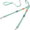 HOWGO Double Dog Leash, No Tangle 360 Swivel, Adjustable Two Padded Handles, Double Clip Dog Leash Coupler Splitter for 30~150 lbs Large and Medium Breeds (Mint Green, 4/5'' x 4.8 FT, Ultralight)