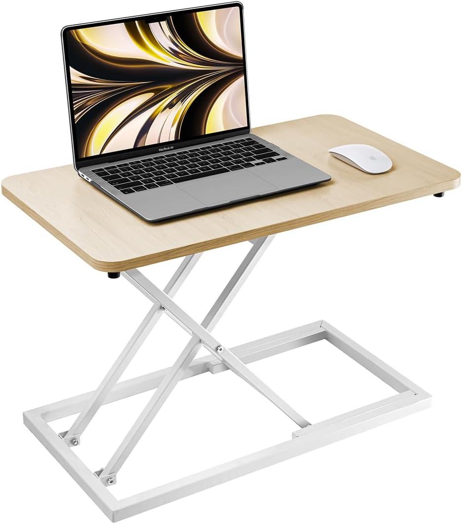 Omhuzsyo standing desk converter Stand up office desk riser on the desktop is suitable for use in laptops and single monitor work consoles, home offices, and can be adjusted in height (Log Color)