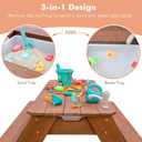 Kids 3-in-1 Sand & Water Activity Table, Wood Outdoor Convertible Picnic Table, 2 Play Boxes, Removable Top with Faucet, Picnic for Outdoor (Brown/Navy), 28" x 19.7" x 23.2"