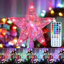 Brizled Small Star Tree Topper, 7.6" 11 LED Lighted Christmas Tree Topper, Color Changing Solid/Flash Treetop w/Remote, Battery/USB Powered Xmas Tree Topper, RGB Tree Top for Christmas Tree RGB Remote