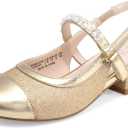 DREAM PAIRS Girls Dress Shoes Slingback Heels Round Toe Pump for Little Big Kids Flower Party Wedding Princess, Size 1 Little Kid, Gold
